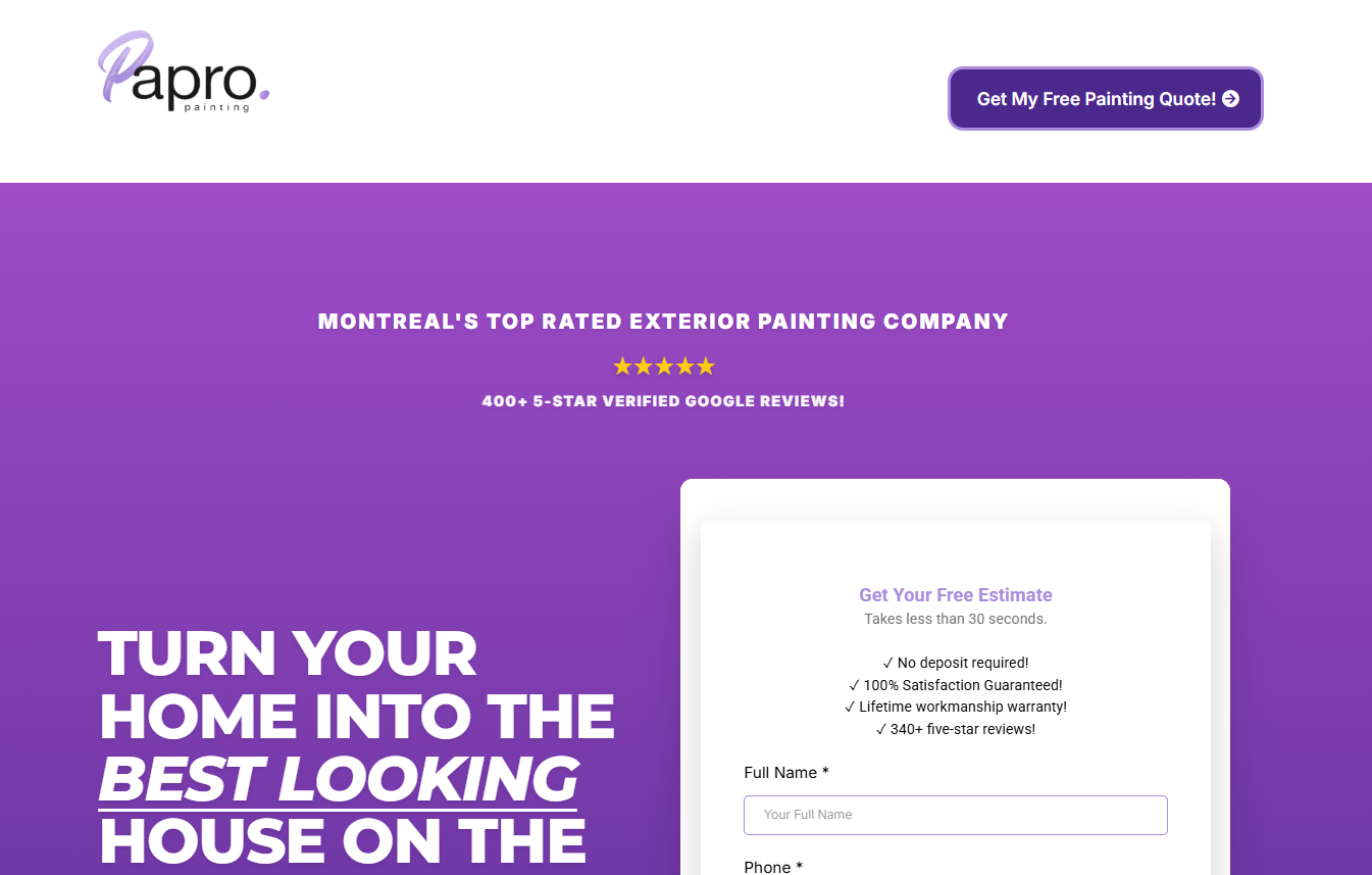 Papro Painting landing page